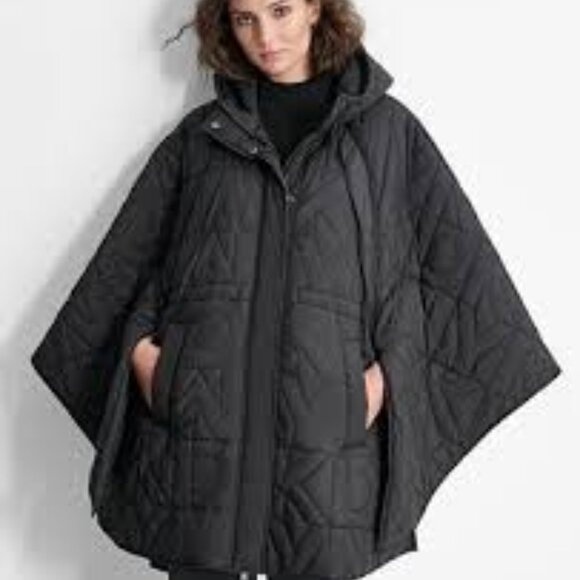 NWT DKNY Women's Quilted Logo Poncho-Style Jacket Black M/L - Picture 1 of 4